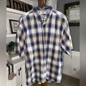 Vintage River Trader Linen Blue and Yellow Plaid Men's Shirt